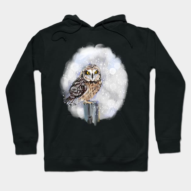 Short eared owl in the snow Hoodie by Orangerinka